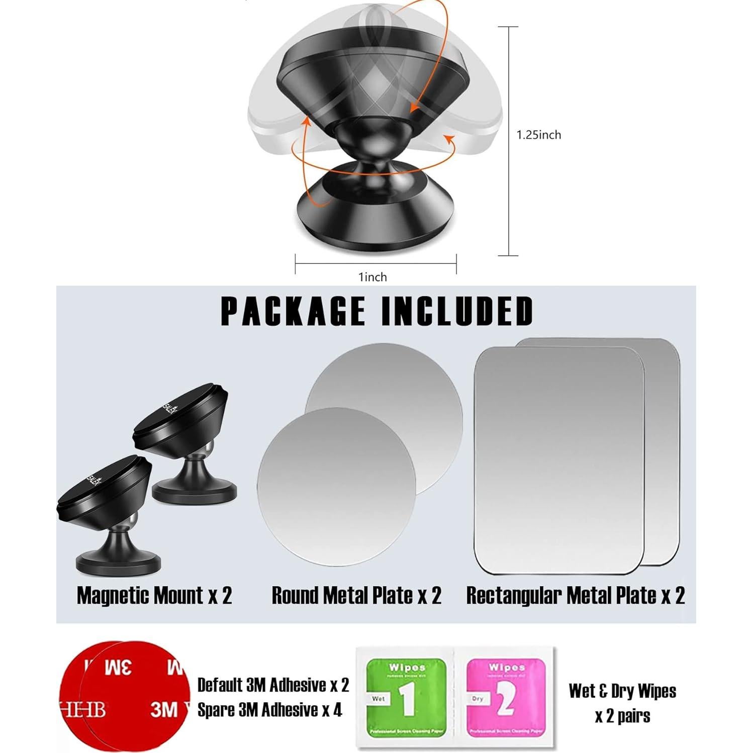 Soporte Magnético SALEX para Teléfono de Coche 2 Paquete Negro