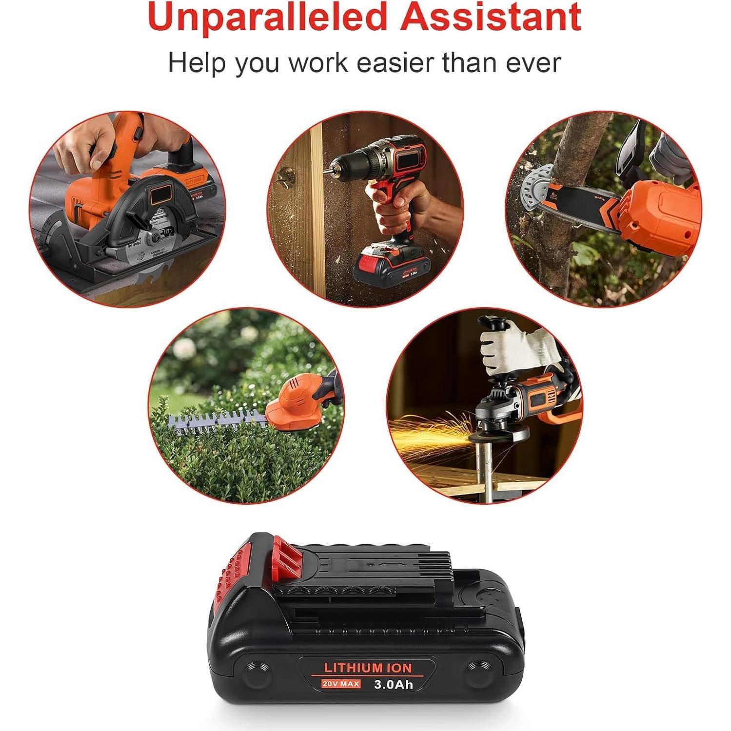 Batería de Litio 3.0Ah 20V + Cargador Amityke para Black & Decker