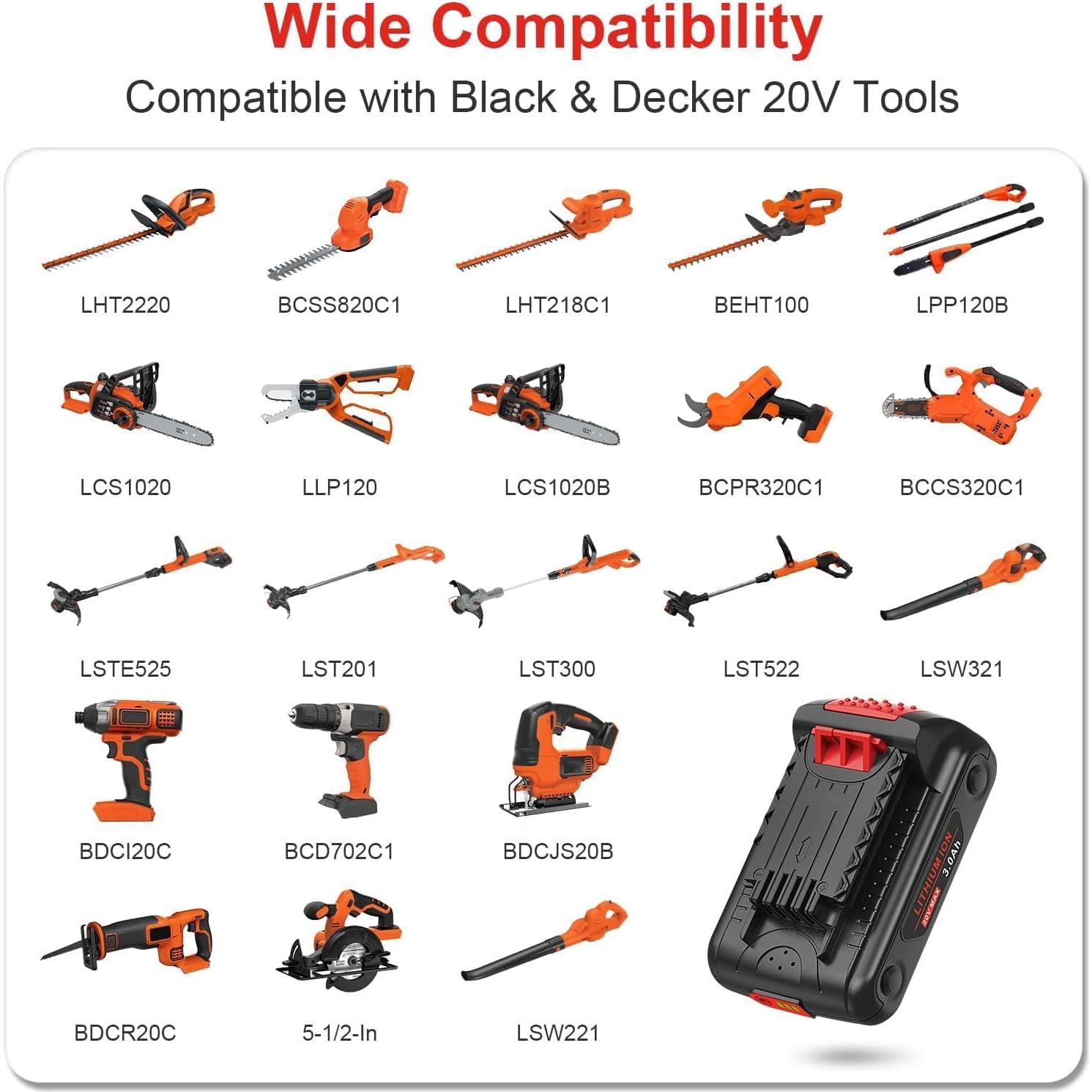 Batería de Litio 3.0Ah 20V + Cargador Amityke para Black & Decker