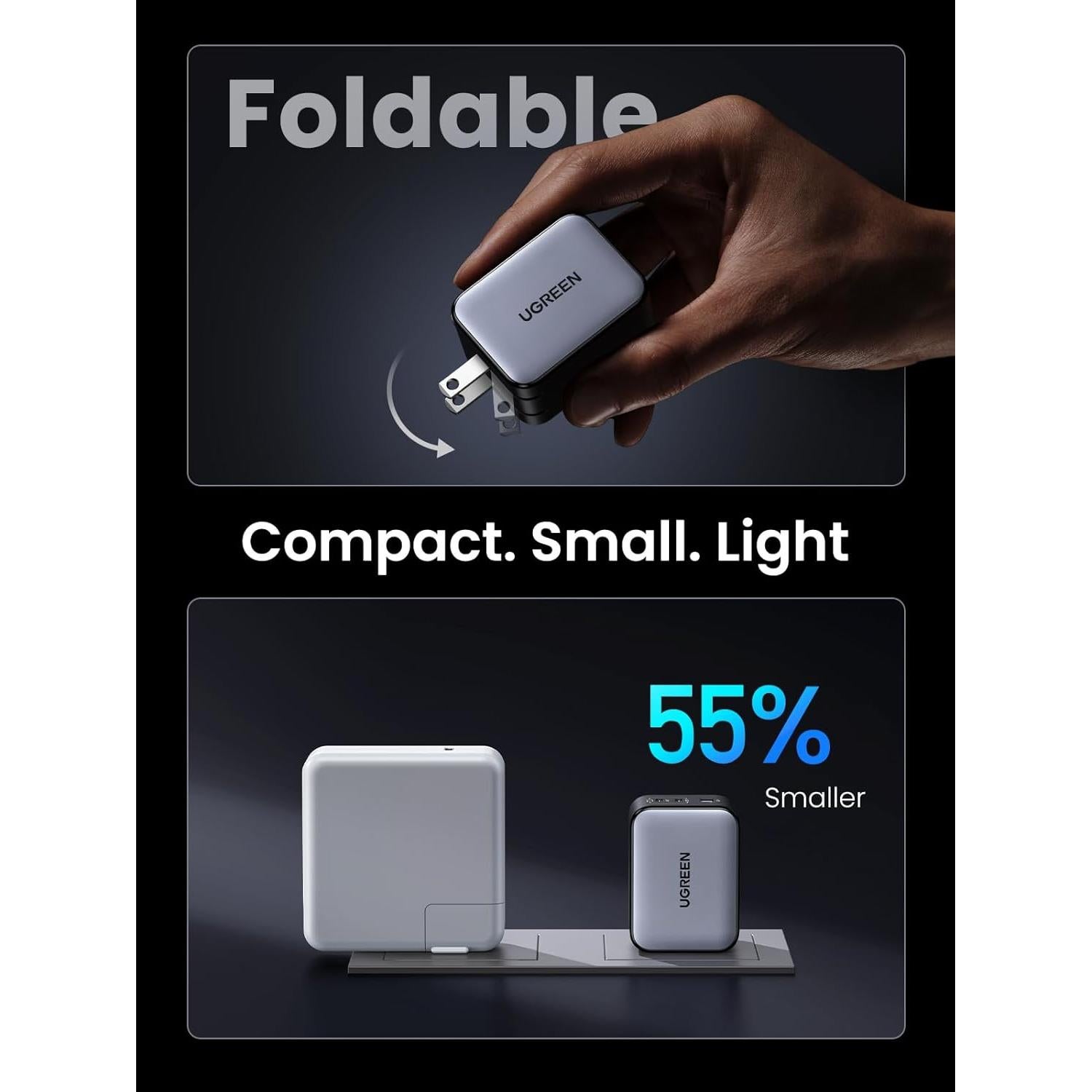 Cargador USB C UGREEN 65W Nexode X 3 Puertos Rápido