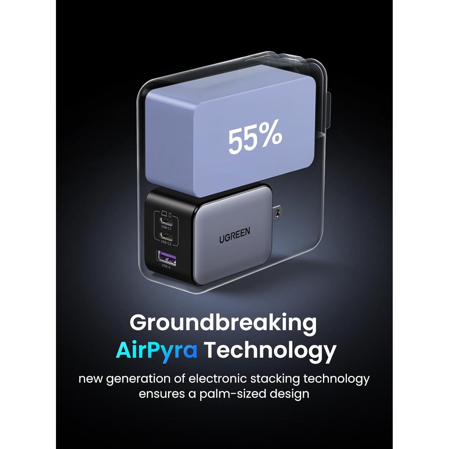 Cargador USB C UGREEN 65W Nexode X 3 Puertos Rápido