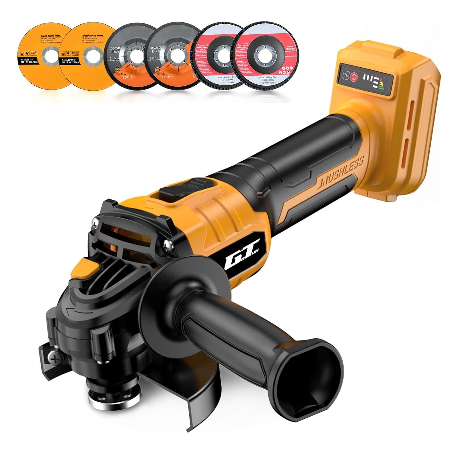 Amoladora Angular Inalámbrica GOTUU 20V 4-1/2" con 6 Discos