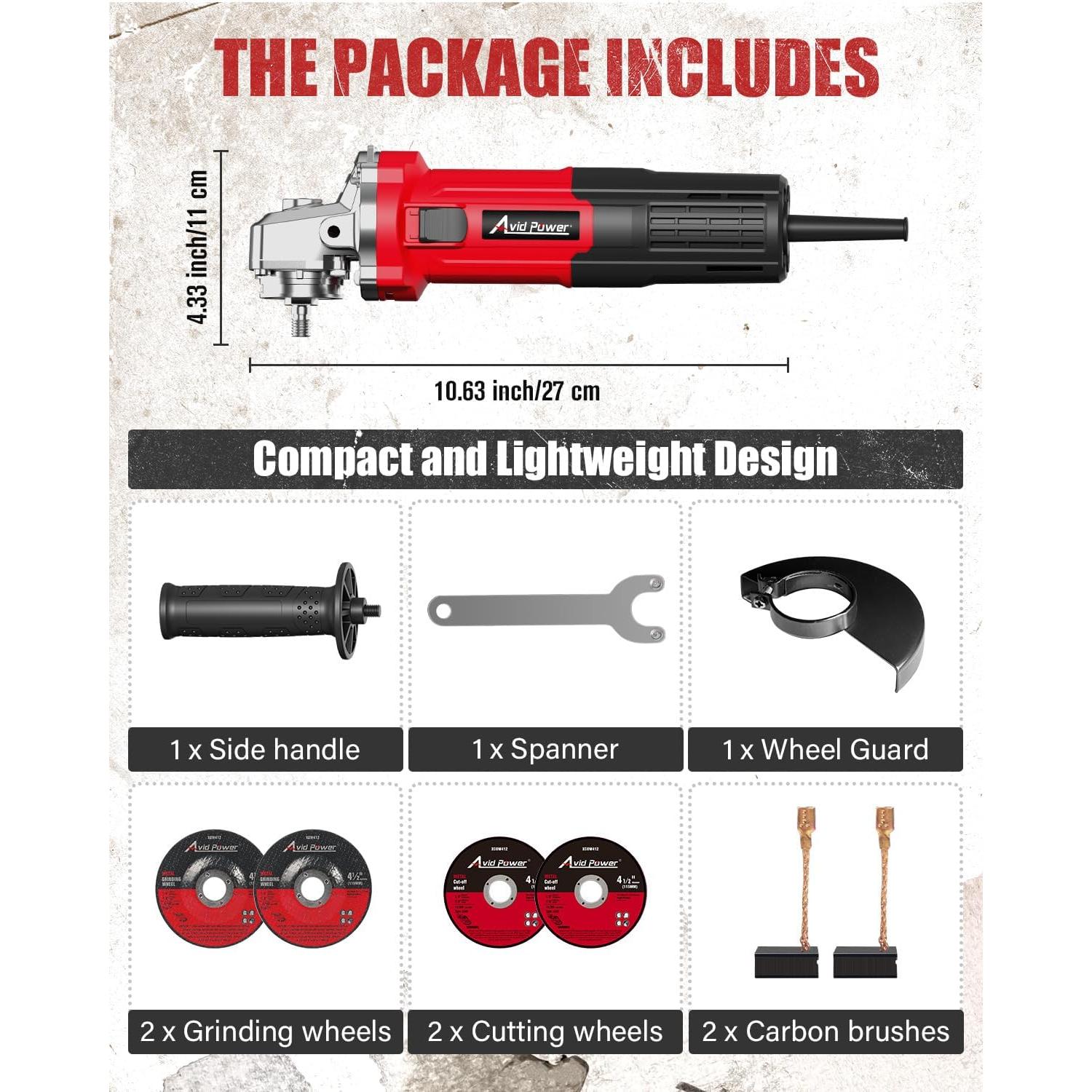 Amoladora Angular Eléctrica AVID POWER 750W 4.5" con Ruedas