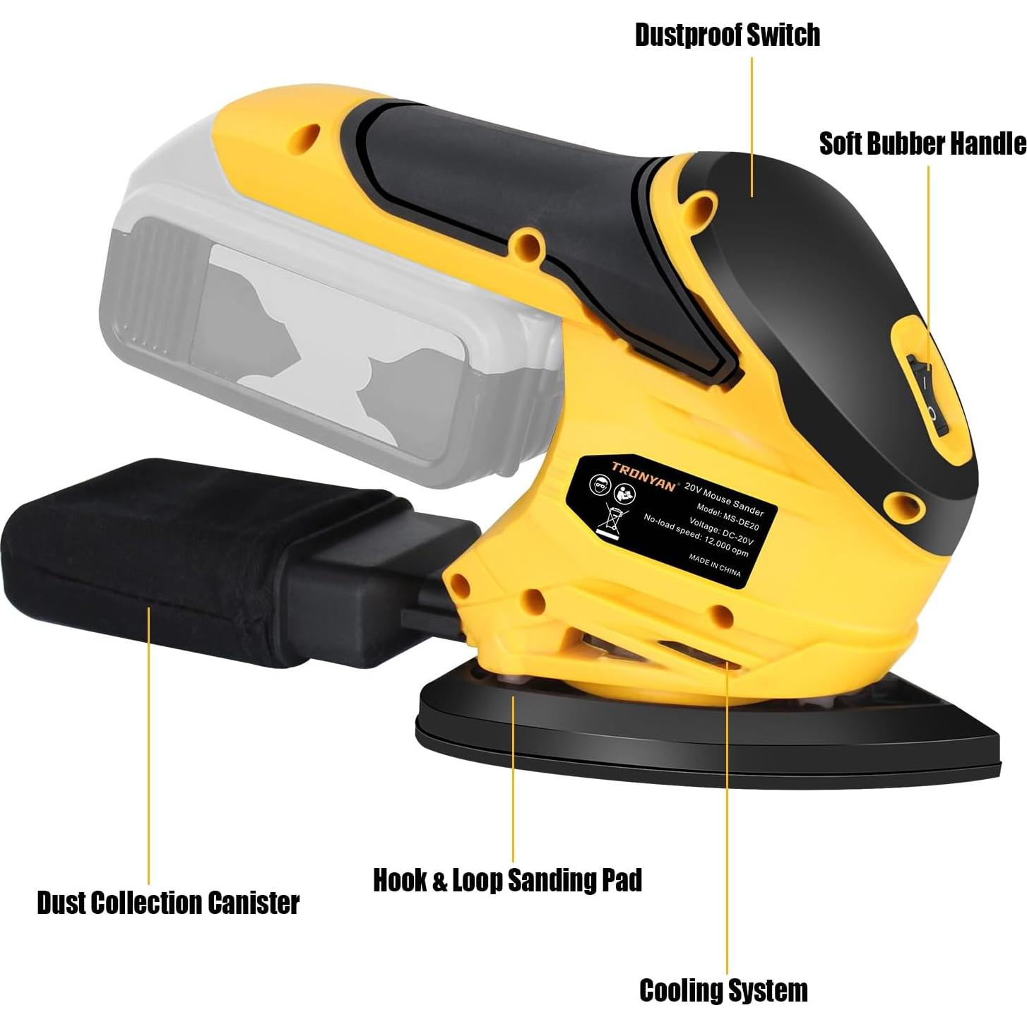 Lijadora Detallada Inalámbrica TRONYAN 20V 12000 RPM con Lijas