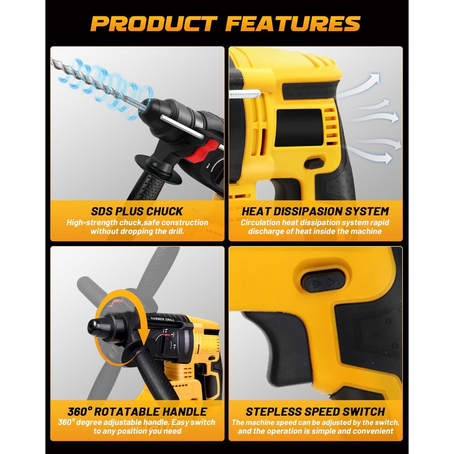 Taladro de Martillo Inalámbrico Dewalt 20V MAX SDS-Plus 4 en 1