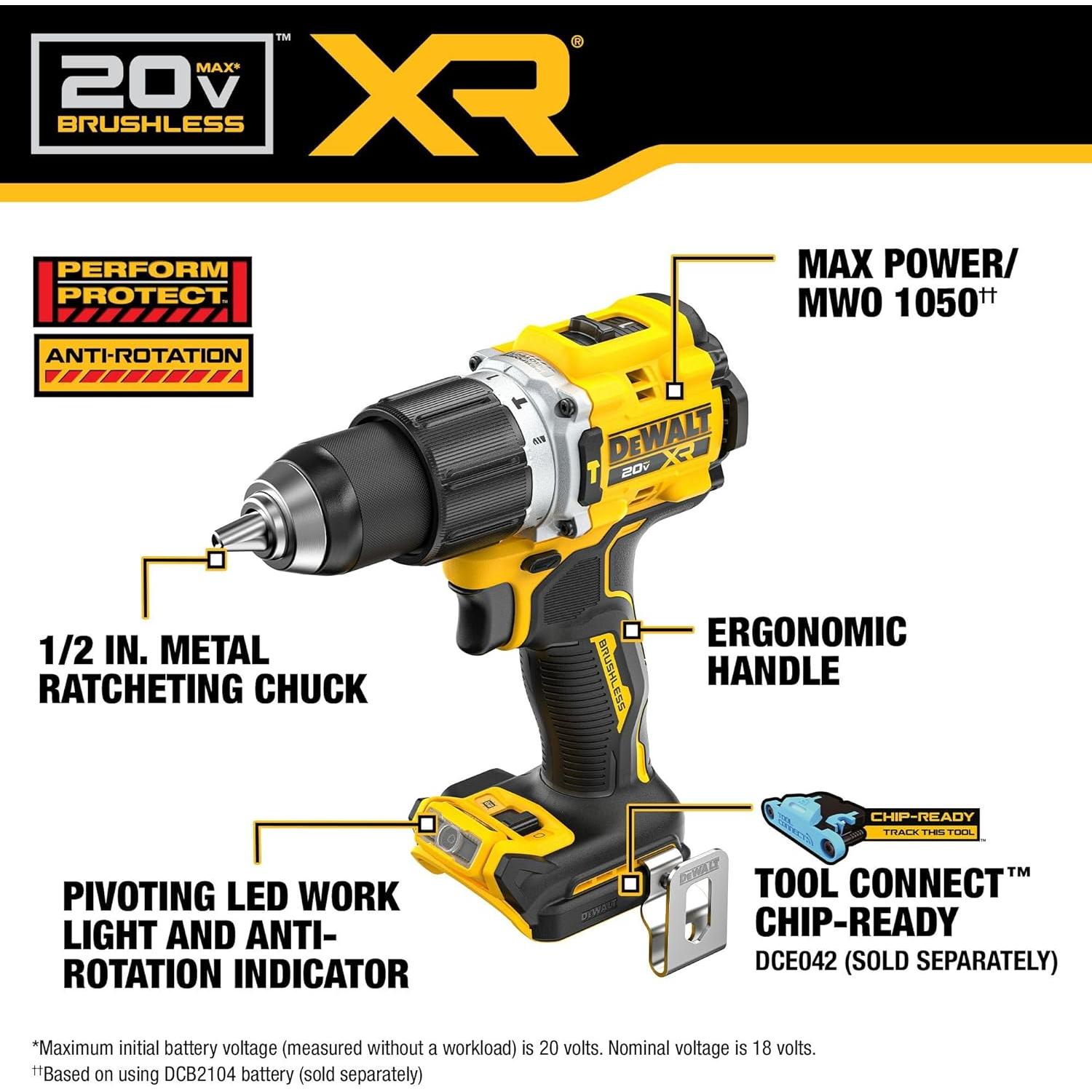Taladro Perforador Inalámbrico DEWALT 20V MAX XR 1/2" Sin Escobillas