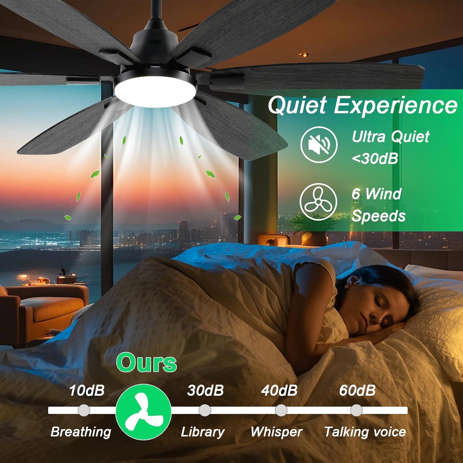 Ventilador de Techo Ayaoty 52" Negro con Luz LED y Control Remoto