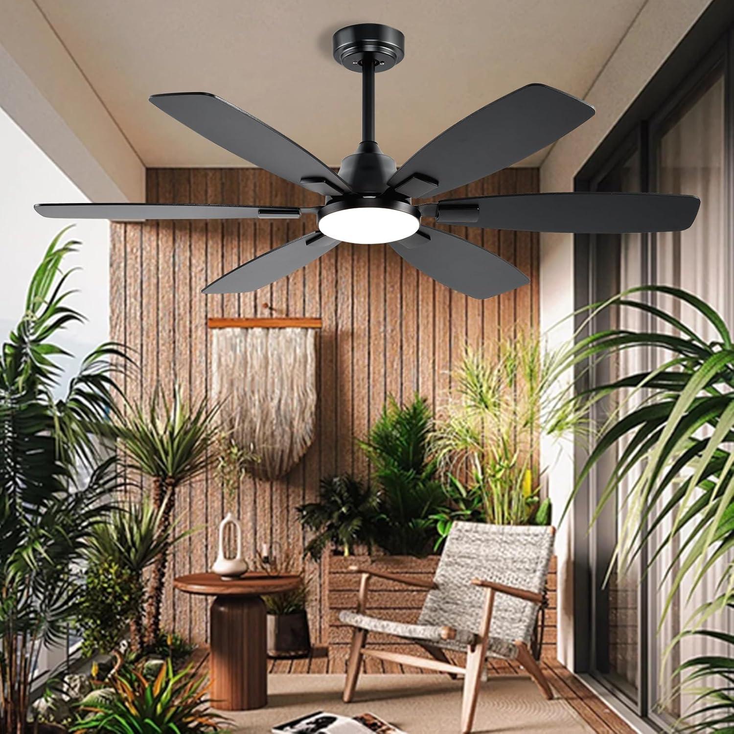 Ventilador de Techo Ayaoty 52" Negro con Luz LED y Control Remoto