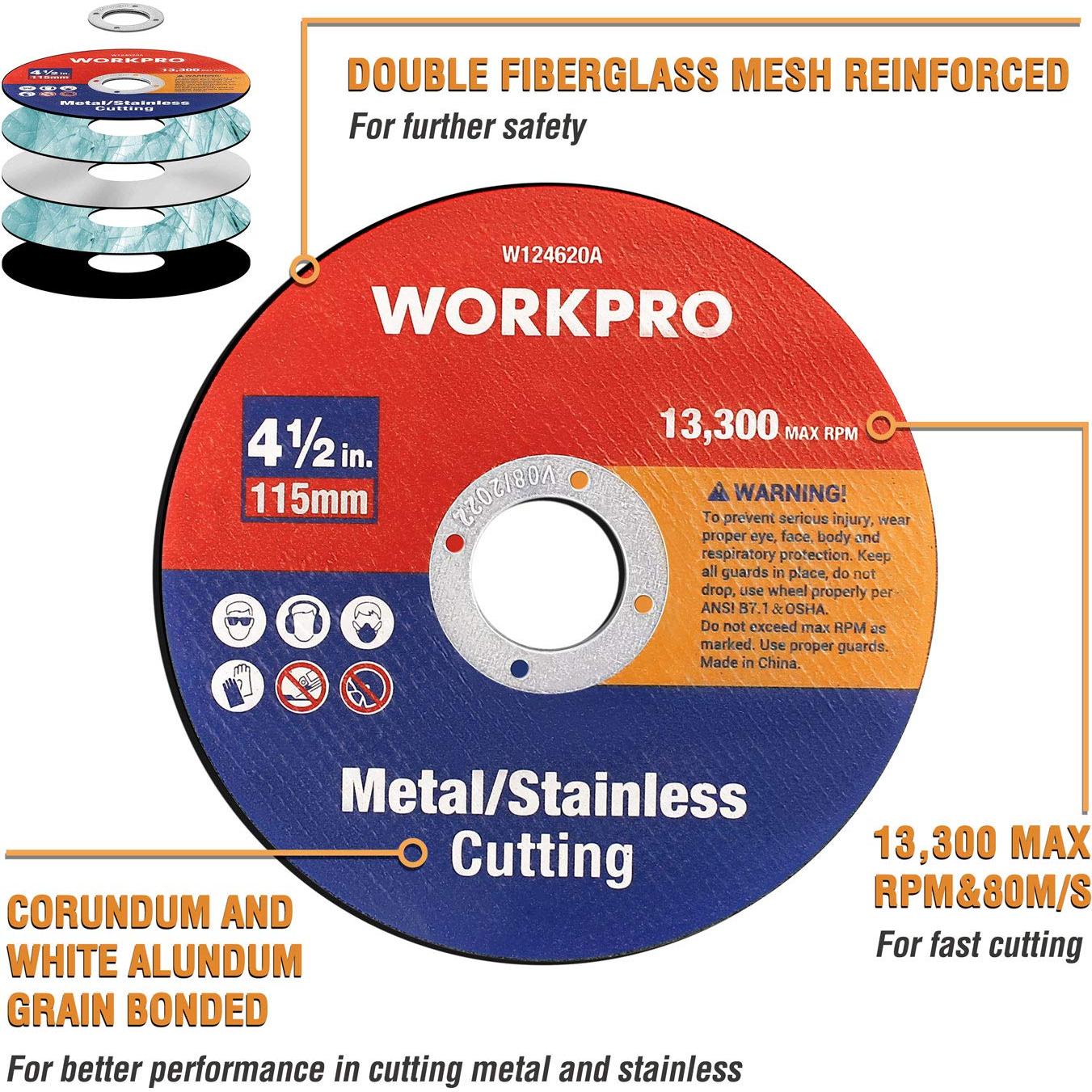 WORKPRO 20 Discos de Corte 115mm para Metal y Acero Inoxidable