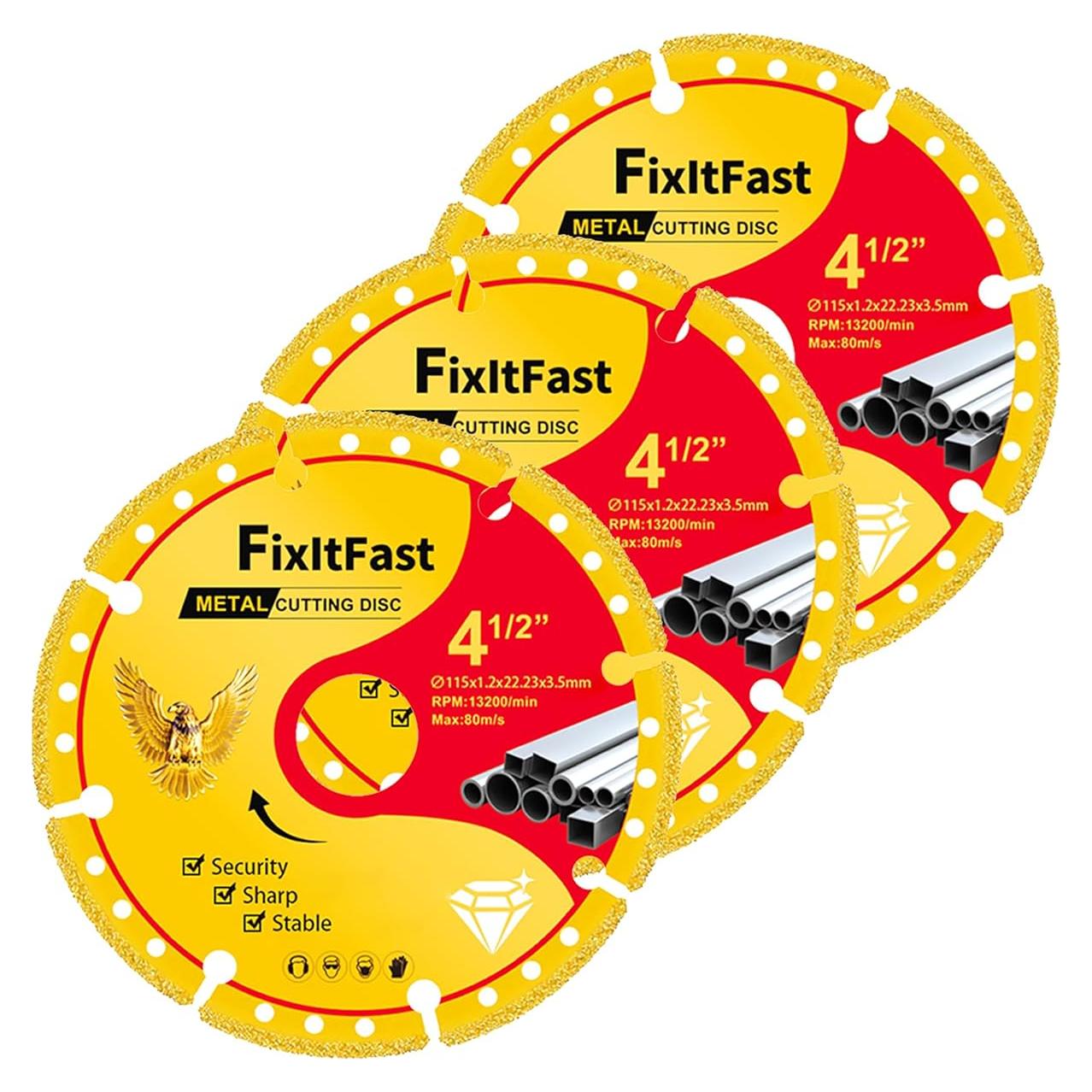 Rueda de Corte de Diamante FixltFast 115mm para Amoladora - Paquete de 3