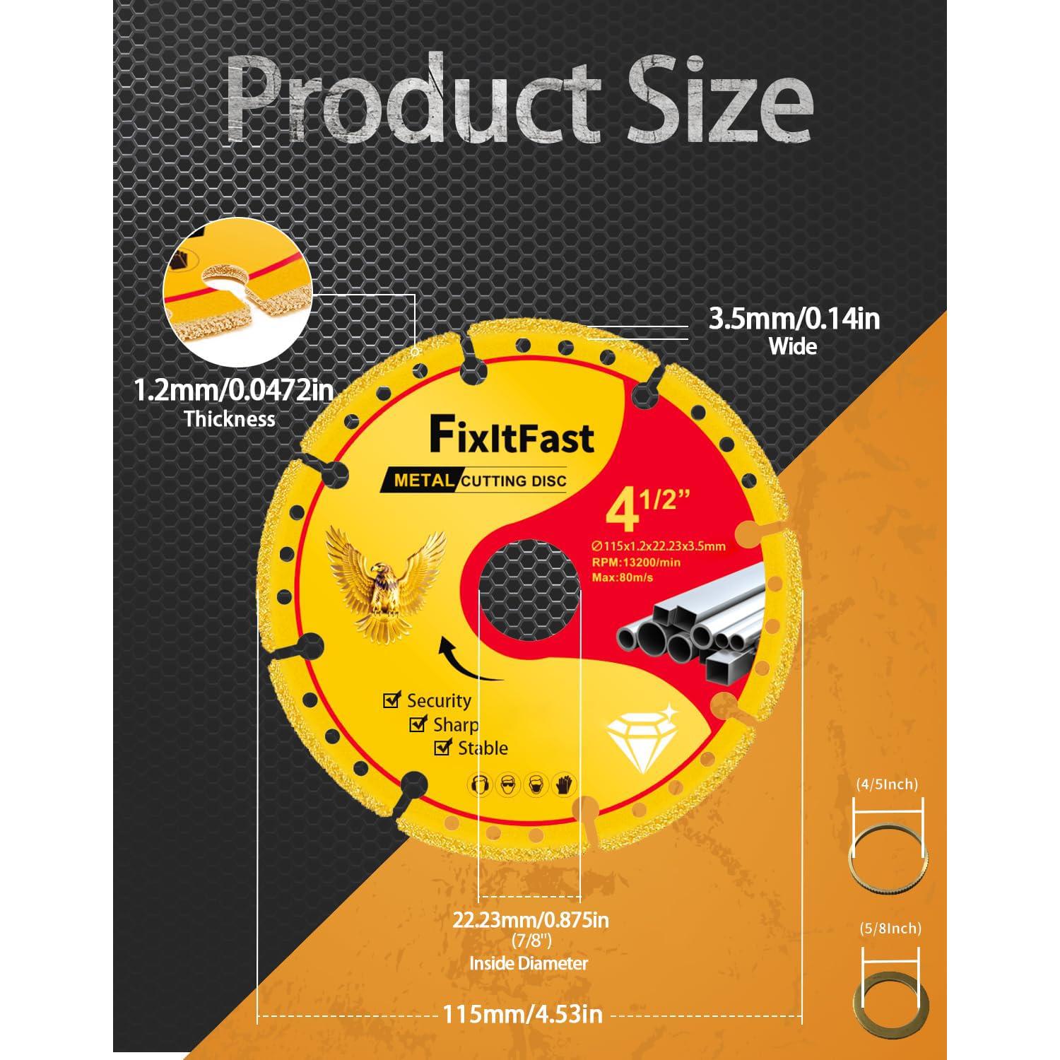 Rueda de Corte de Diamante FixltFast 115mm para Amoladora - Paquete de 3