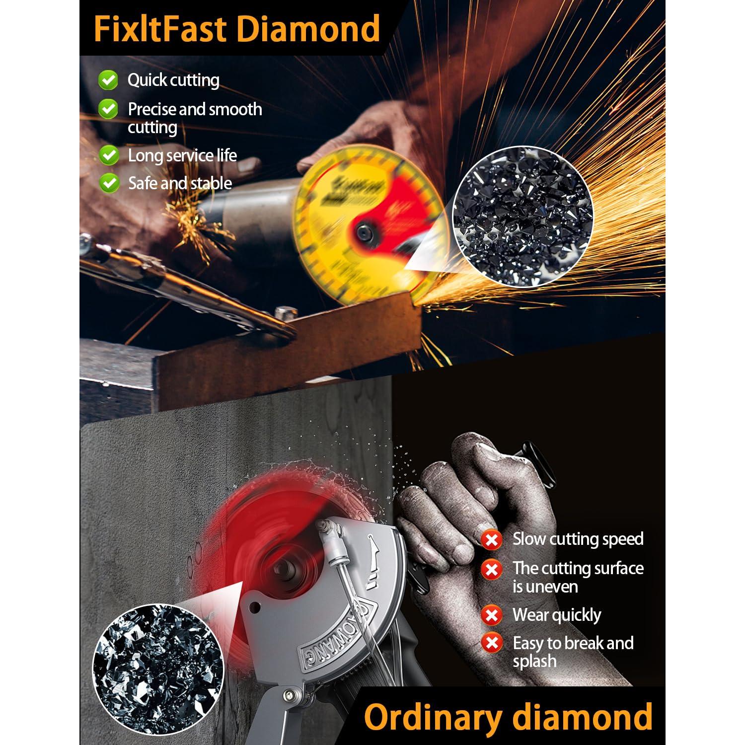 Rueda de Corte de Diamante FixltFast 115mm para Amoladora - Paquete de 3