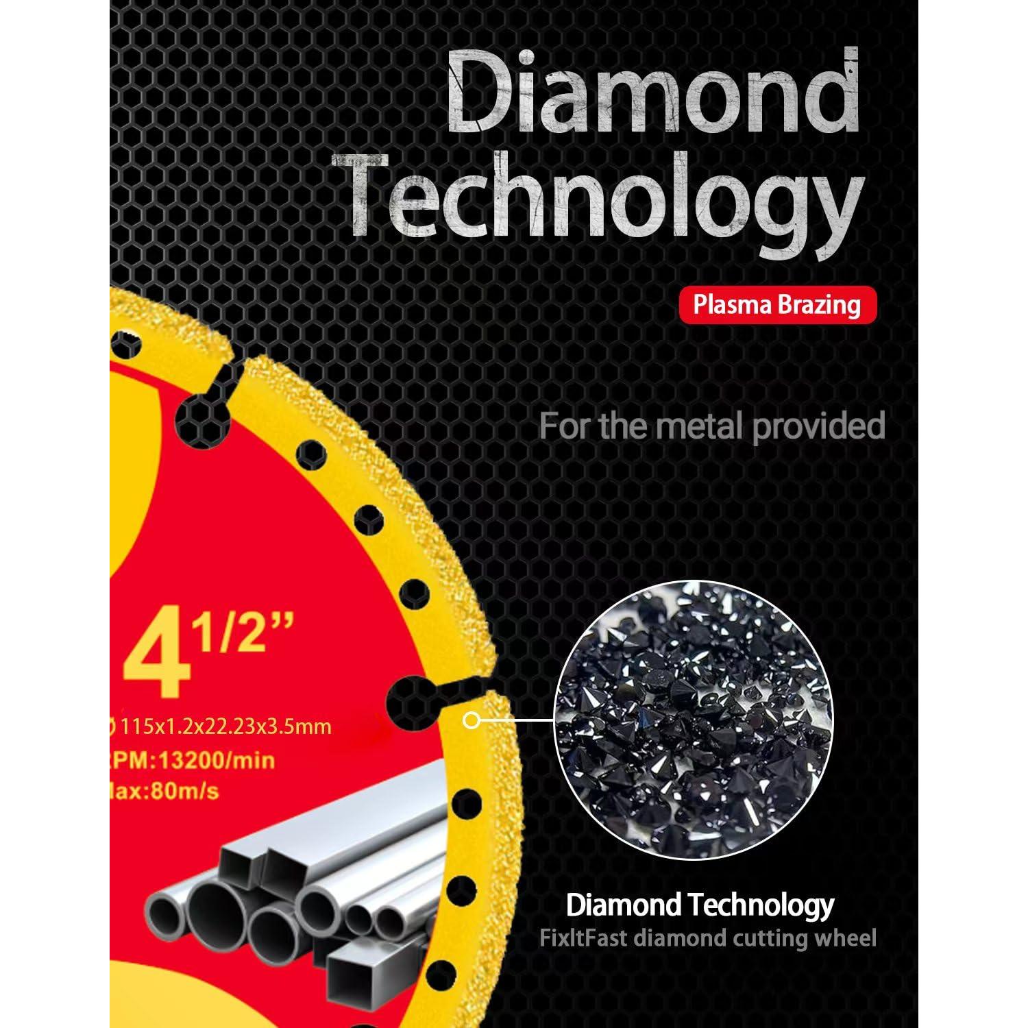 Rueda de Corte de Diamante FixltFast 115mm para Amoladora - Paquete de 3