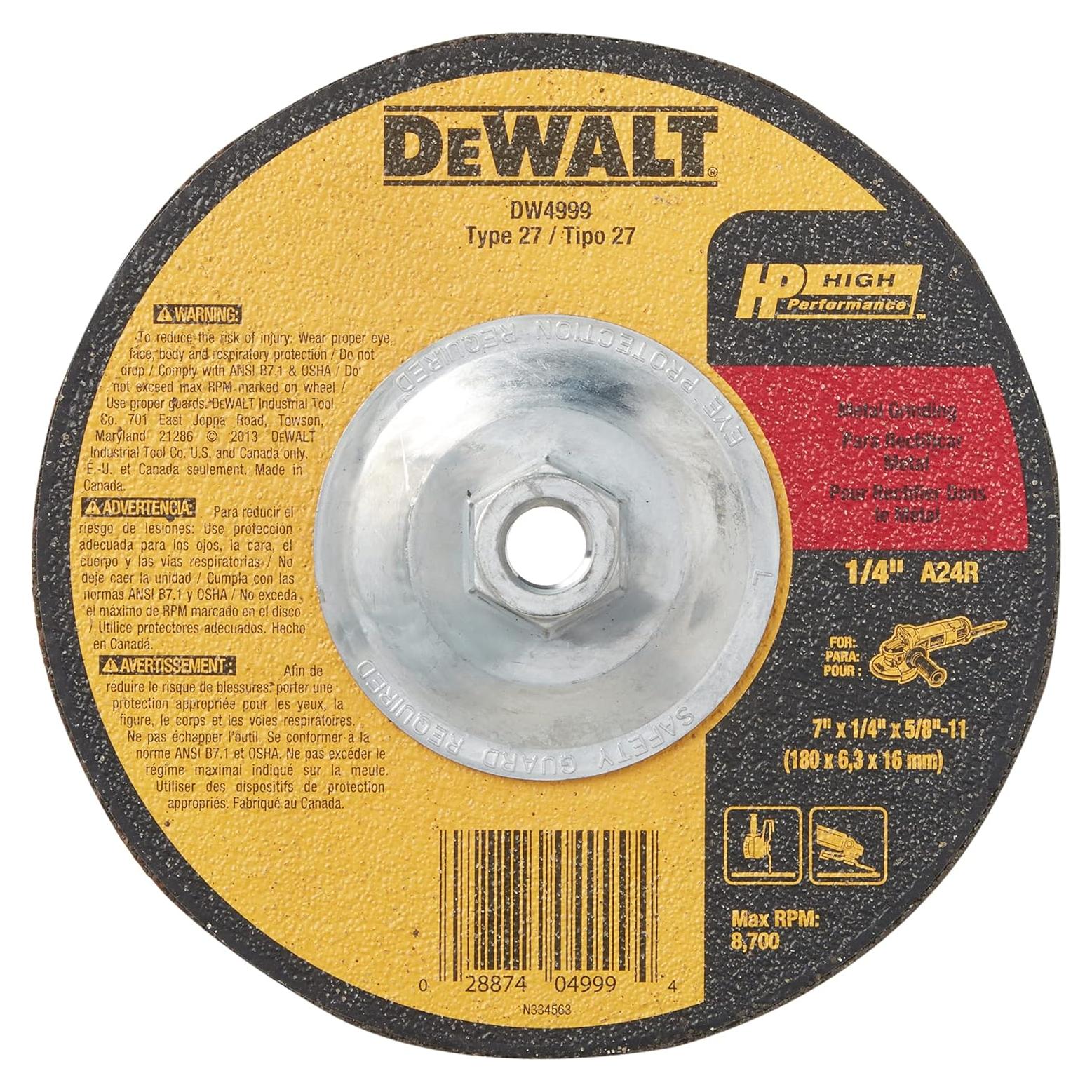 Rueda de Esmerilado DeWalt DW4999 7" Metal 1/4" 5/8"-11