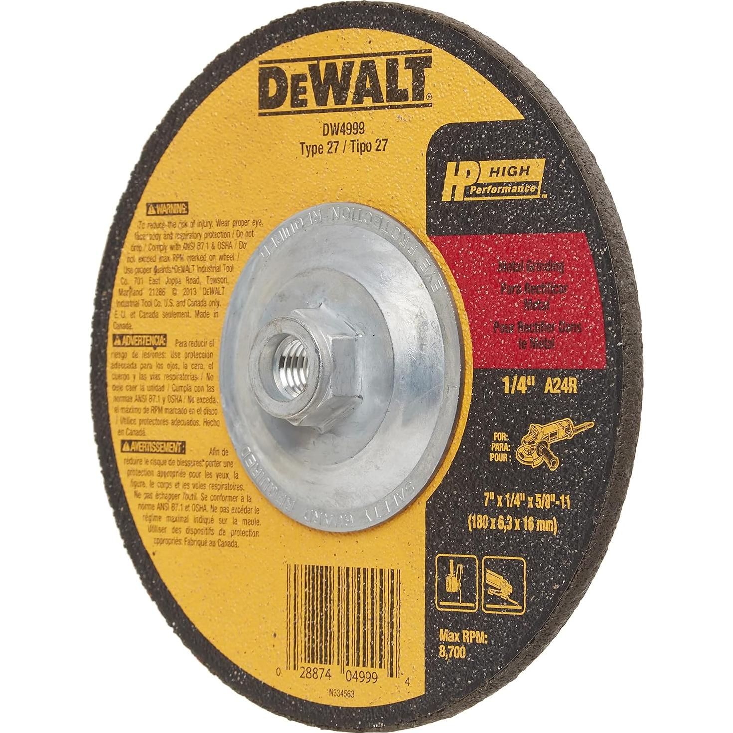 Rueda de Esmerilado DeWalt DW4999 7" Metal 1/4" 5/8"-11