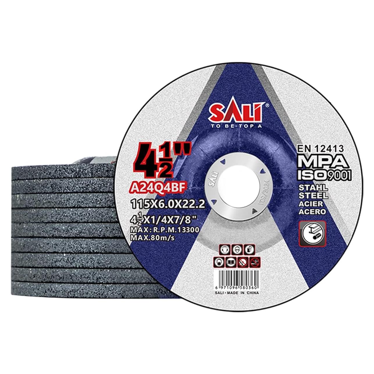 SALI 10 Pack 4-1/2 Inch Grinding Wheels for General Purpose Metal & Stainless Steel, Aluminum Oxide Grinding Disc for Angle Grinder, Depressed Center 4.5" * 1/4" * 7/8"(115 * 6.0 * 22.2 mm)