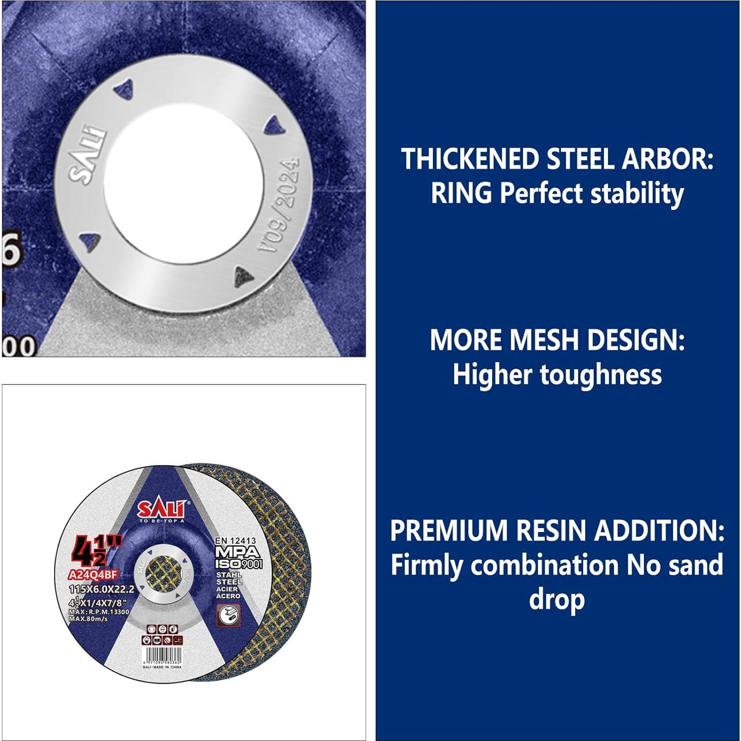 SALI 10 Pack 4-1/2 Inch Grinding Wheels for General Purpose Metal & Stainless Steel, Aluminum Oxide Grinding Disc for Angle Grinder, Depressed Center 4.5" * 1/4" * 7/8"(115 * 6.0 * 22.2 mm)