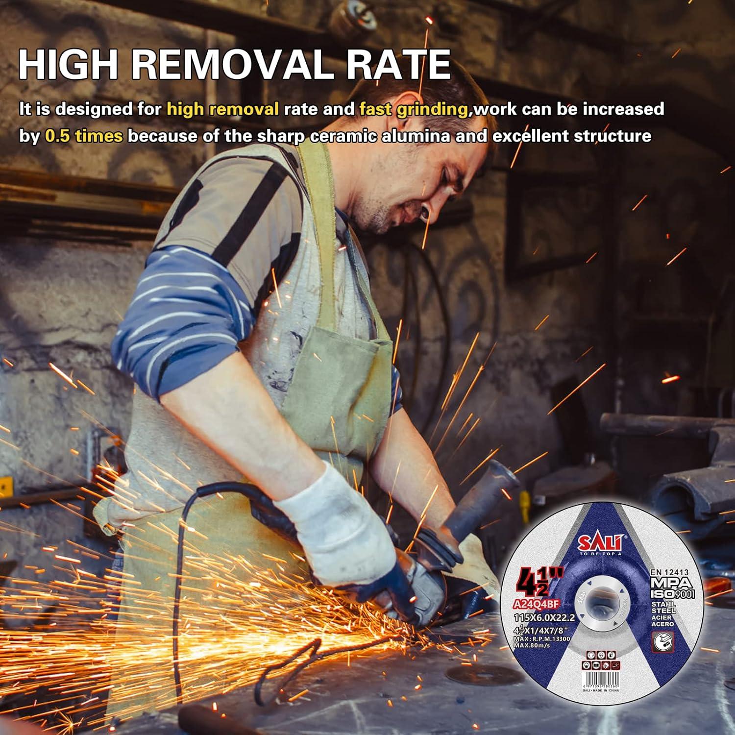 SALI 10 Pack 4-1/2 Inch Grinding Wheels for General Purpose Metal & Stainless Steel, Aluminum Oxide Grinding Disc for Angle Grinder, Depressed Center 4.5" * 1/4" * 7/8"(115 * 6.0 * 22.2 mm)