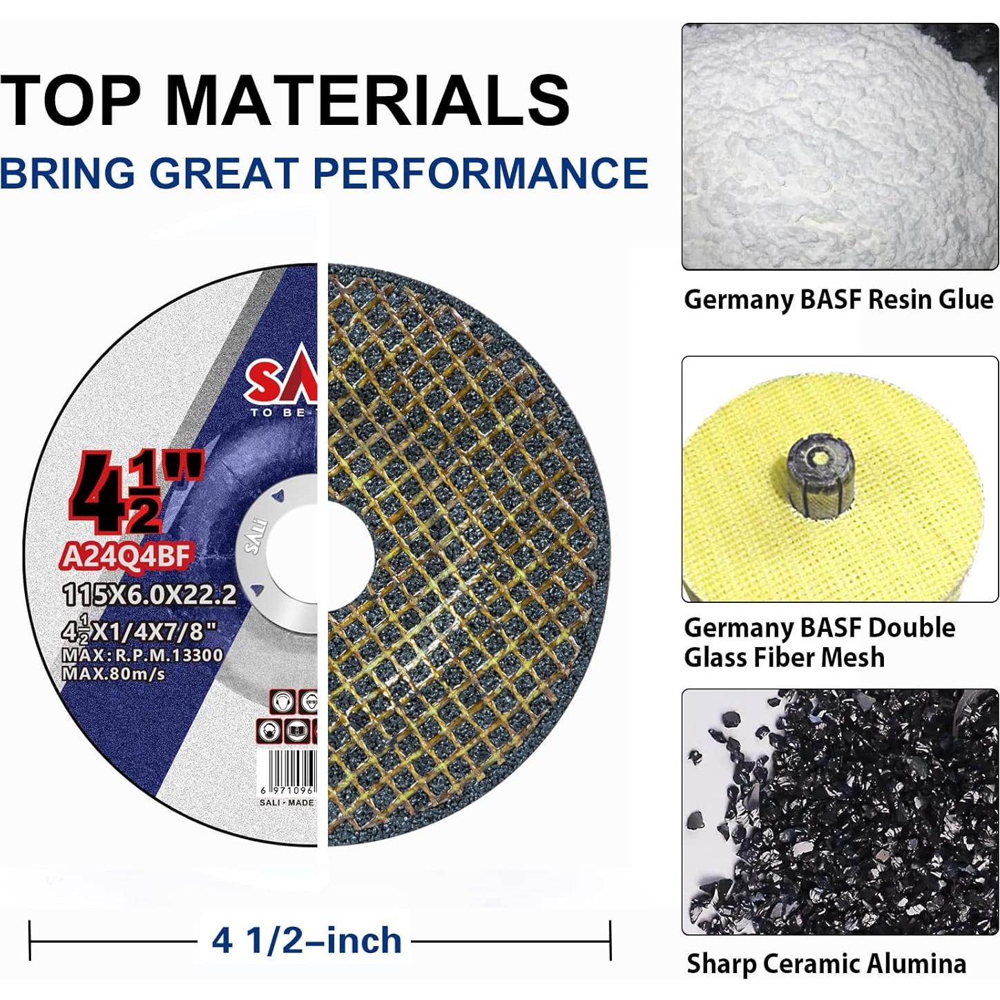 SALI 10 Pack 4-1/2 Inch Grinding Wheels for General Purpose Metal & Stainless Steel, Aluminum Oxide Grinding Disc for Angle Grinder, Depressed Center 4.5" * 1/4" * 7/8"(115 * 6.0 * 22.2 mm)