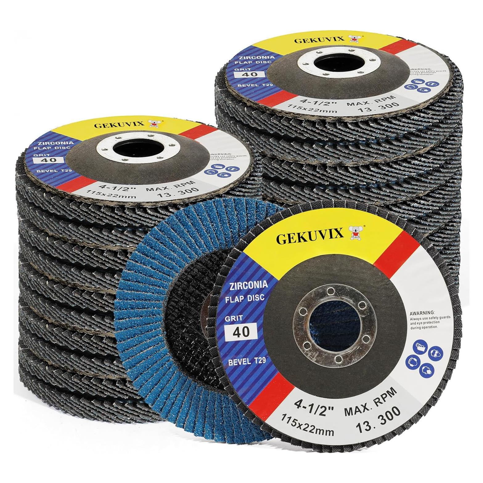 Discos de Aleta 4-1/2" GEKUVIX - 20 PCS, Granos 40/60/80/120