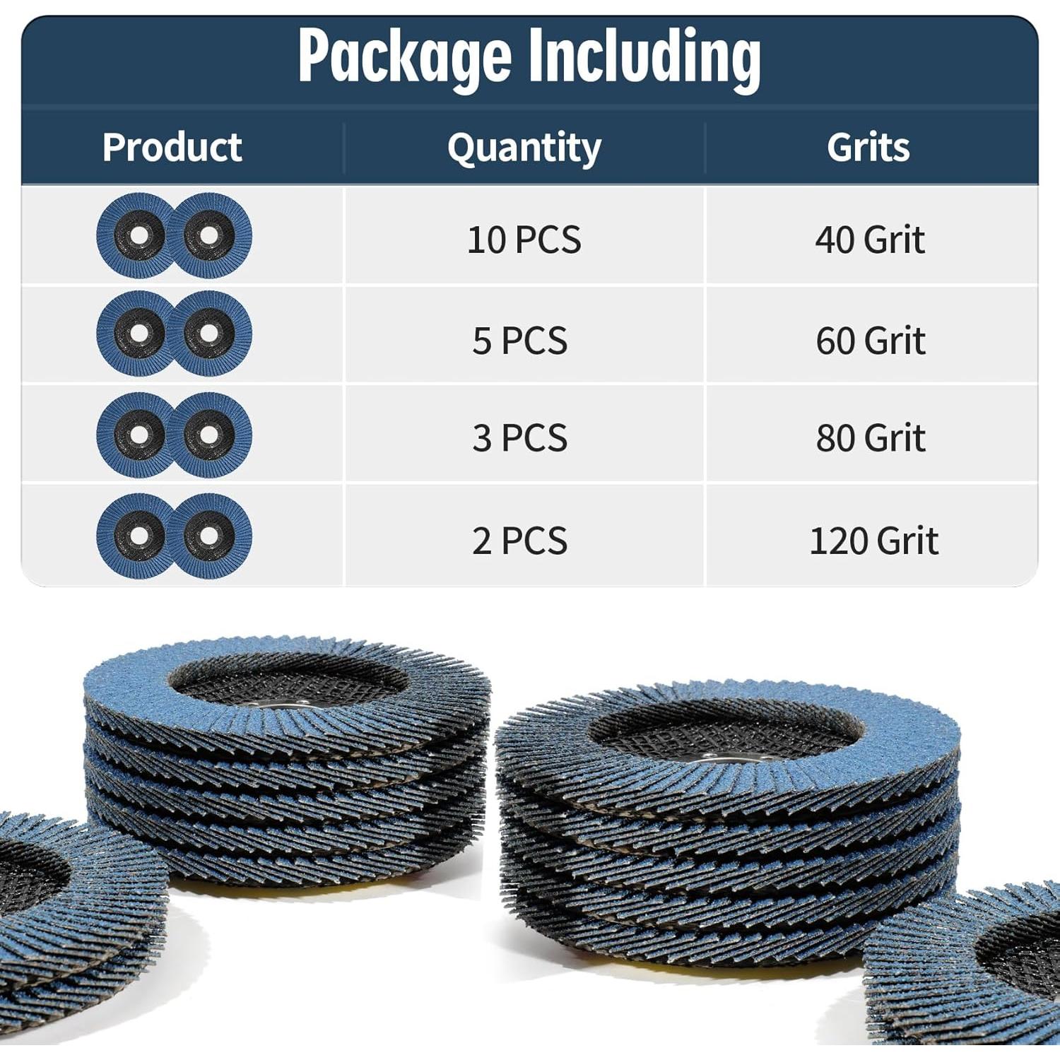 Discos de Aleta 4-1/2" GEKUVIX - 20 PCS, Granos 40/60/80/120