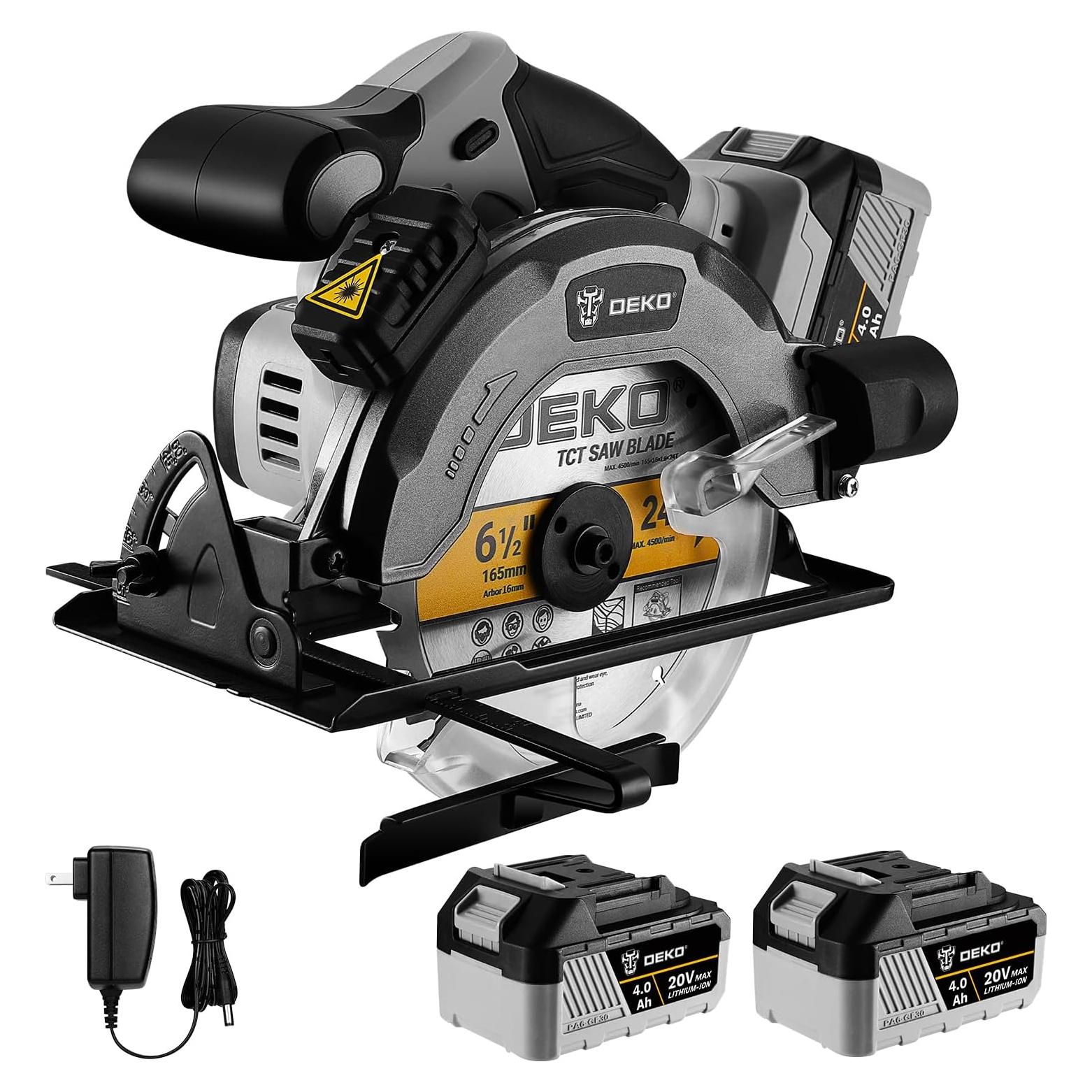 Sierra Circular Inalámbrica DEKOPRO 20V 165mm con 2 Baterías