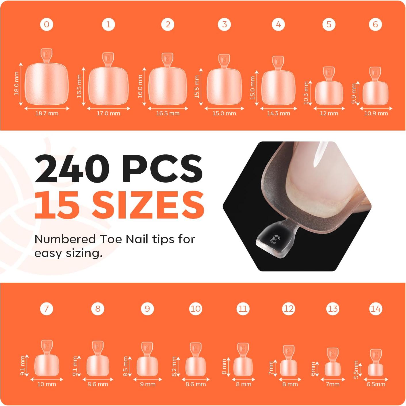 Puntas de Uñas Falsas Modelones Cuadradas Cortas 240 Pcs