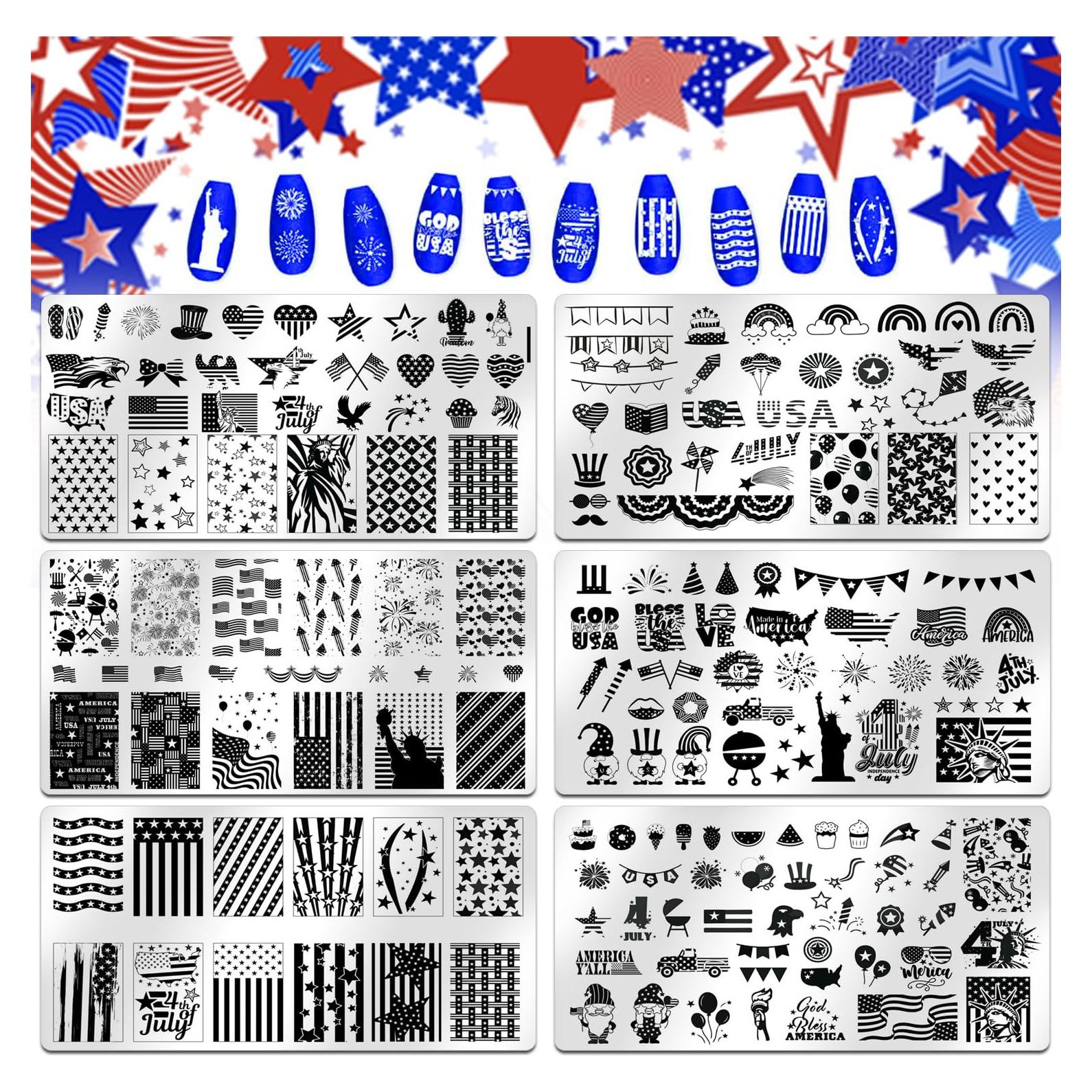 DANNEASY Kit 6 Placas Estampado Uñas Día Independencia 12x6cm