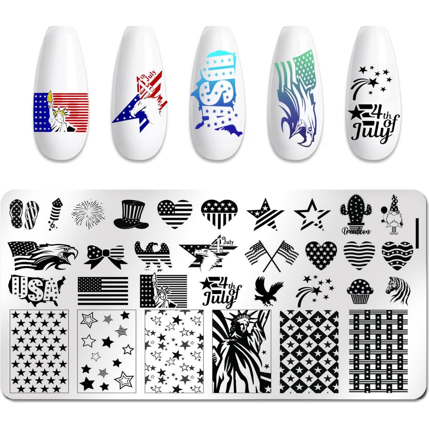 DANNEASY Kit 6 Placas Estampado Uñas Día Independencia 12x6cm