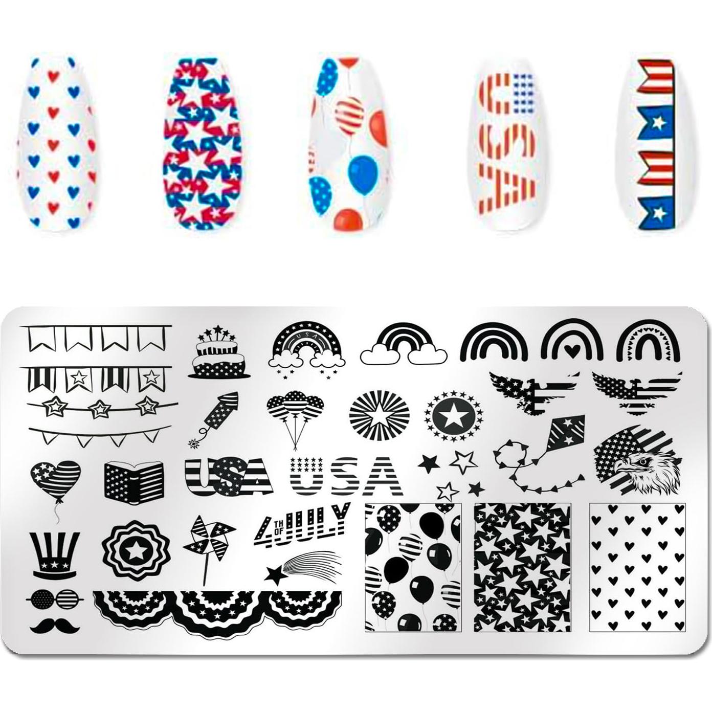 DANNEASY Kit 6 Placas Estampado Uñas Día Independencia 12x6cm