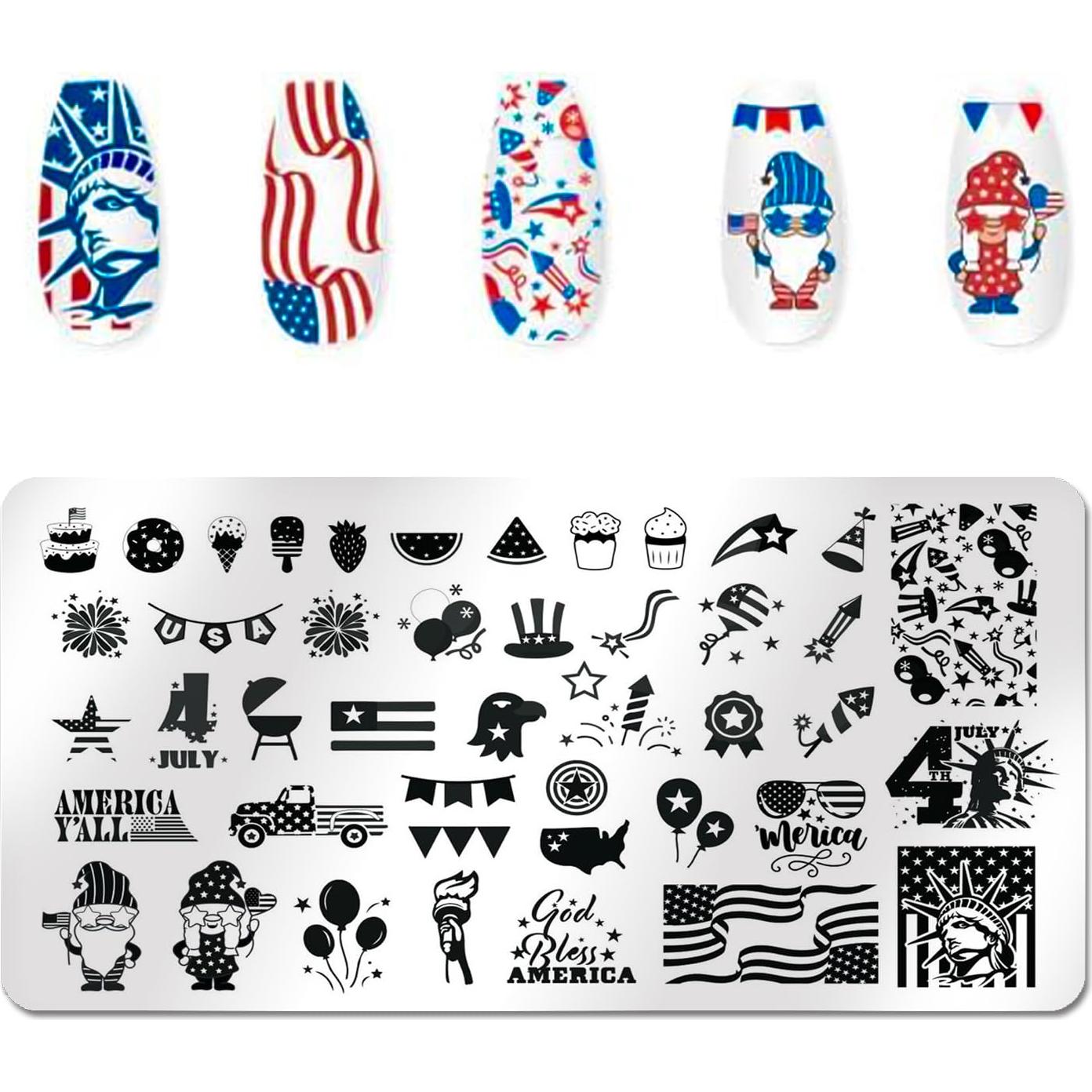 DANNEASY Kit 6 Placas Estampado Uñas Día Independencia 12x6cm