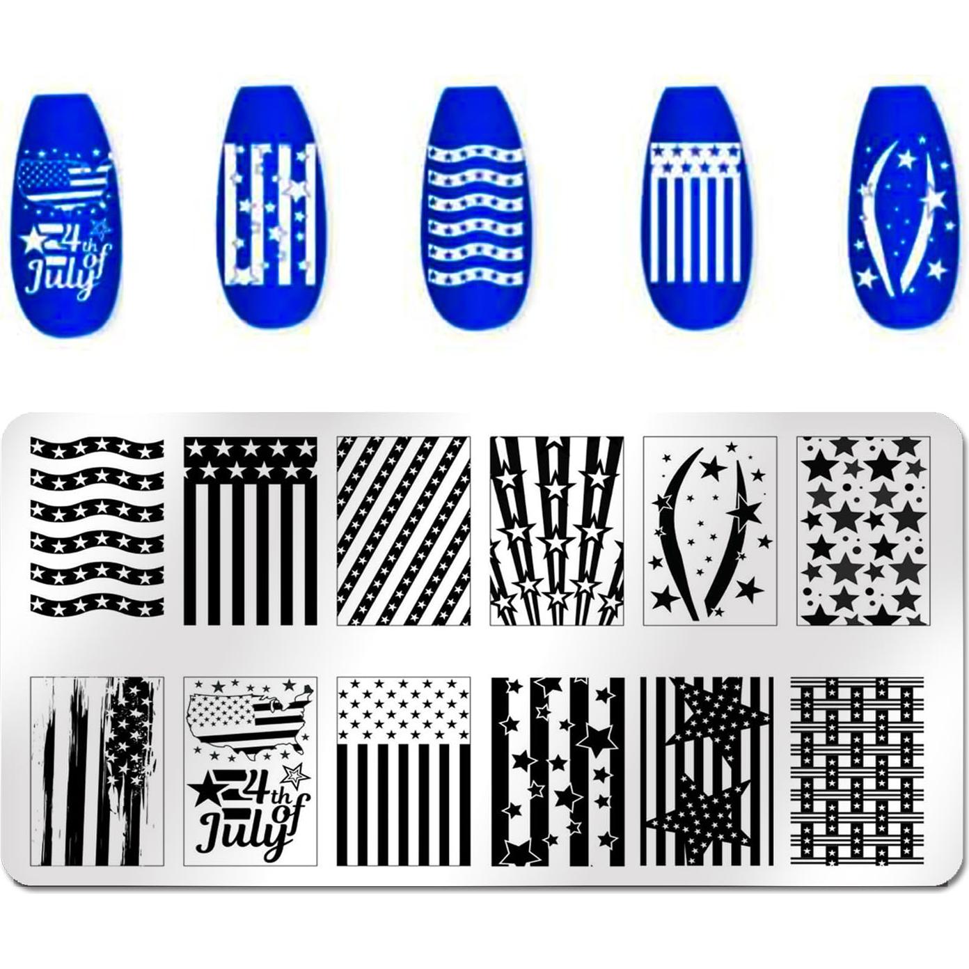 DANNEASY Kit 6 Placas Estampado Uñas Día Independencia 12x6cm