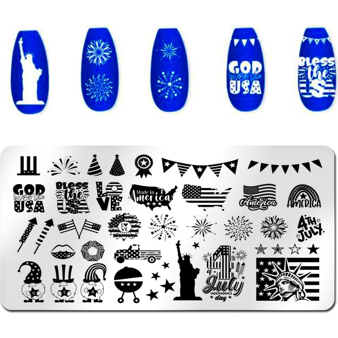 DANNEASY Kit 6 Placas Estampado Uñas Día Independencia 12x6cm