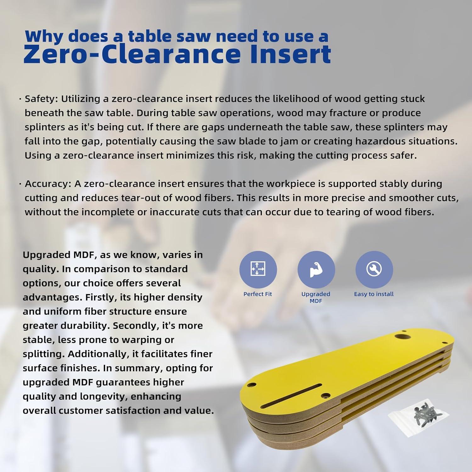 Insertos de Cero Clearance AGILLE para DeWalt 7491, 7490, 744, 745 - Paquete de 4