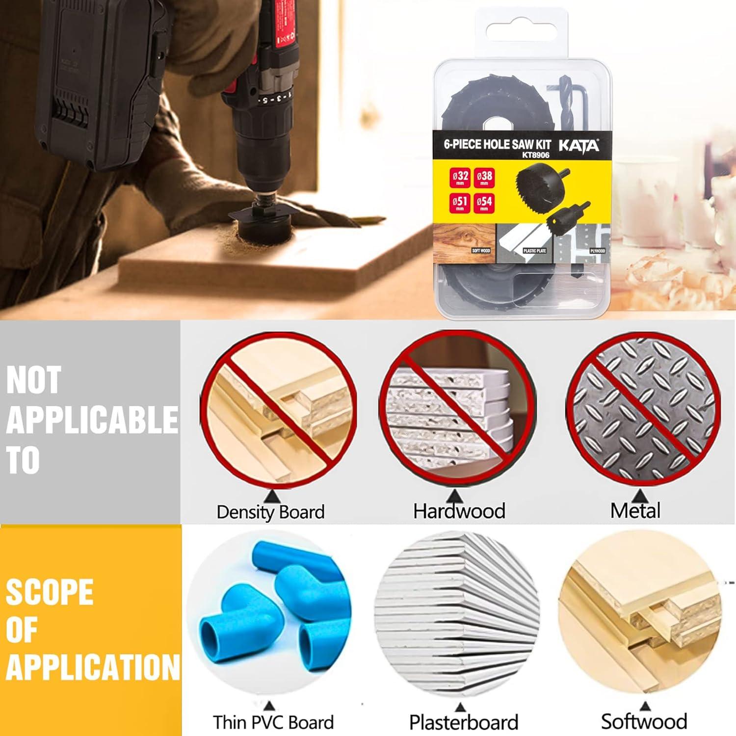 KATA Kit de Sierras de Corona 6 Piezas 32-54mm para Madera