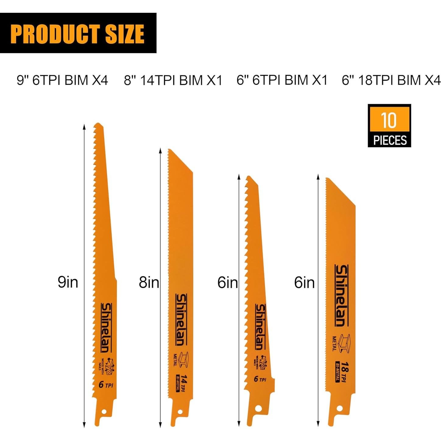 Juego de 10 Hojas de Sierra Recíproca DEWALT DW4898 15-23 cm