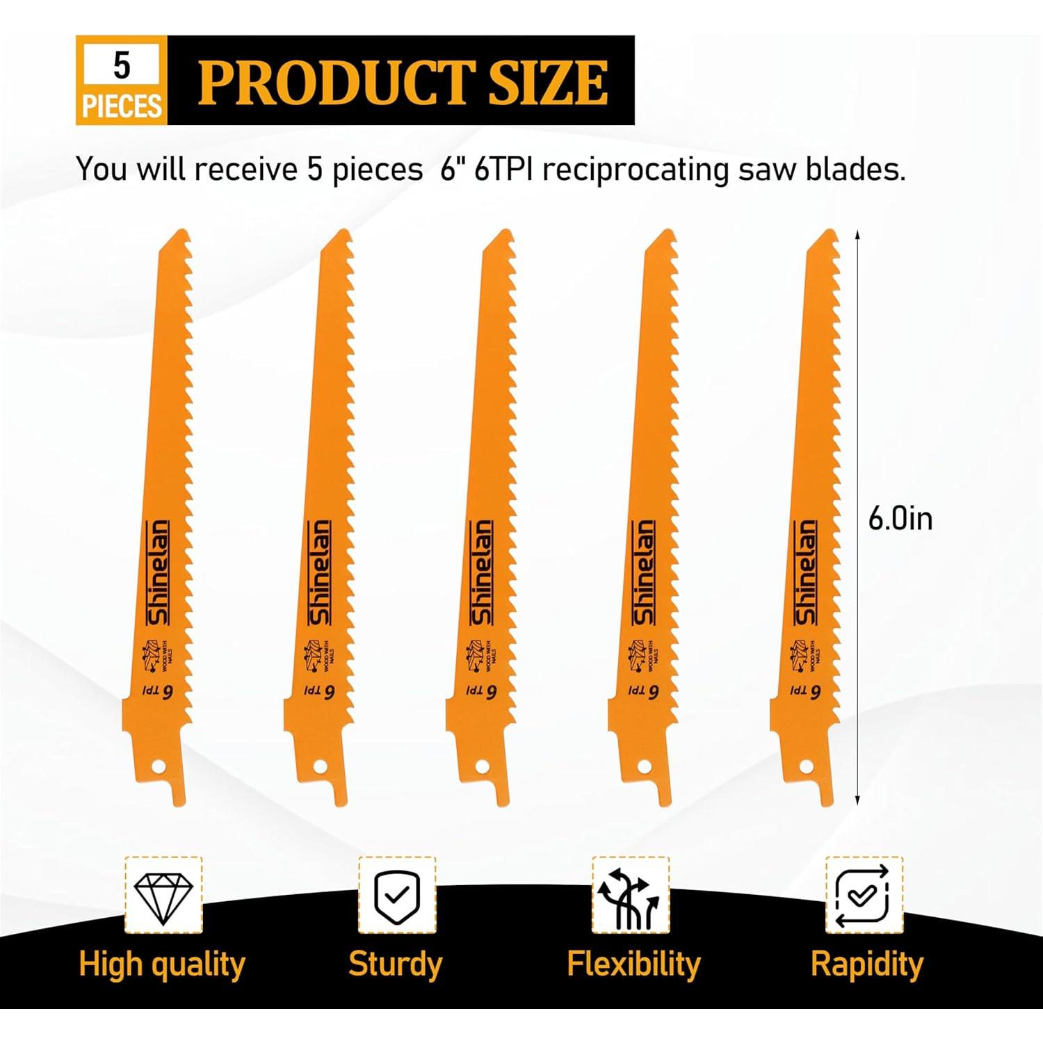 Hoja de sierra recíproca DEWALT DW4802 15.24 cm 6 TPI 5-Pack
