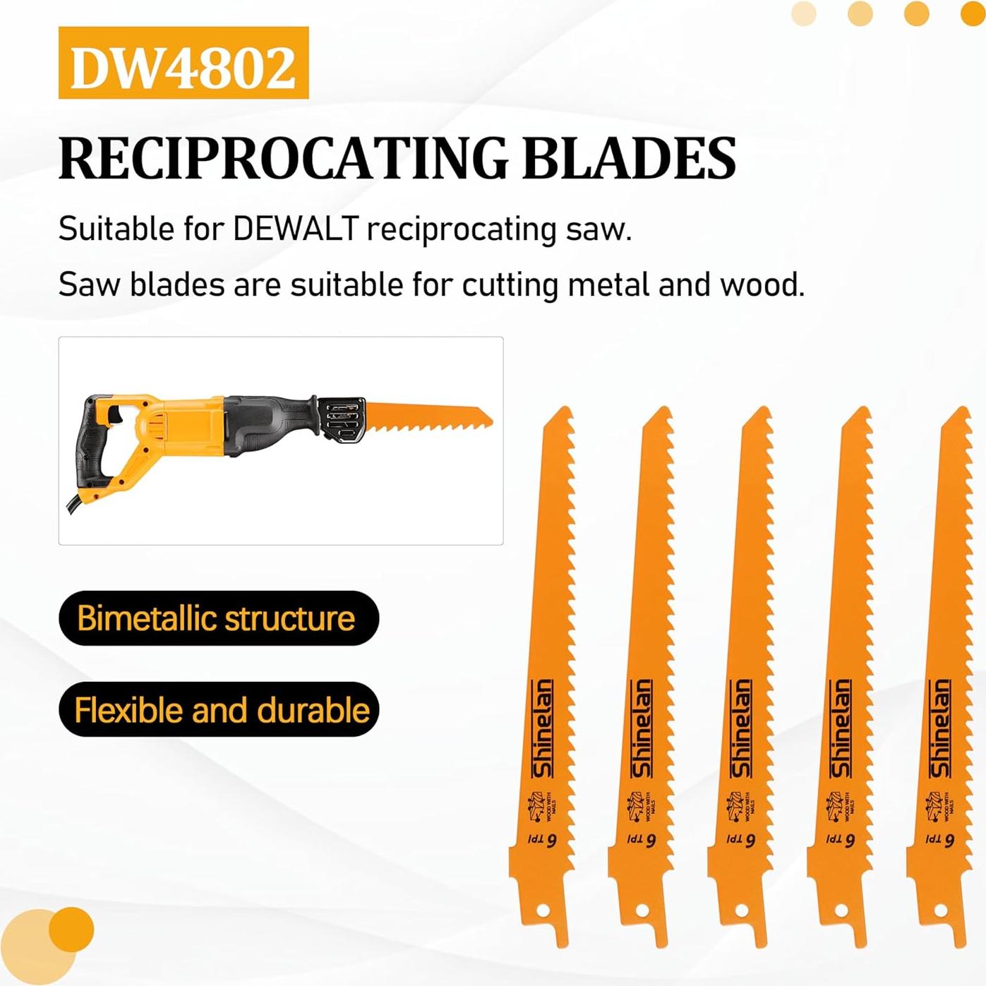 Hoja de sierra recíproca DEWALT DW4802 15.24 cm 6 TPI 5-Pack