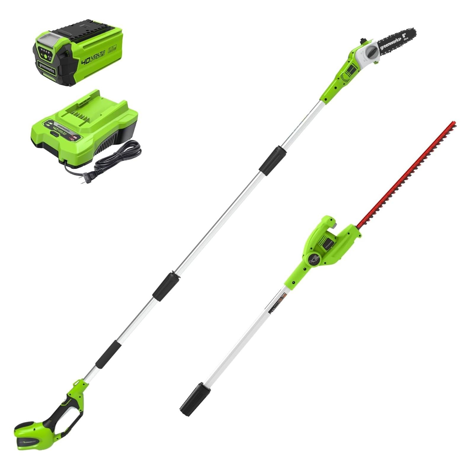 Kit Combo Greenworks 40V: Sierra de Poste 8" y Cortadora de Setos 20"