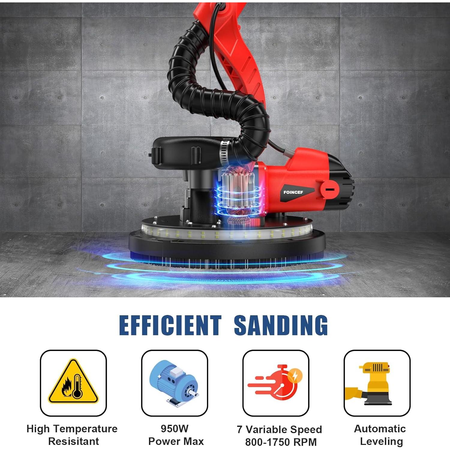 Lijadora para Drywall FOINCEF 950W 7 Velocidades con Aspiradora