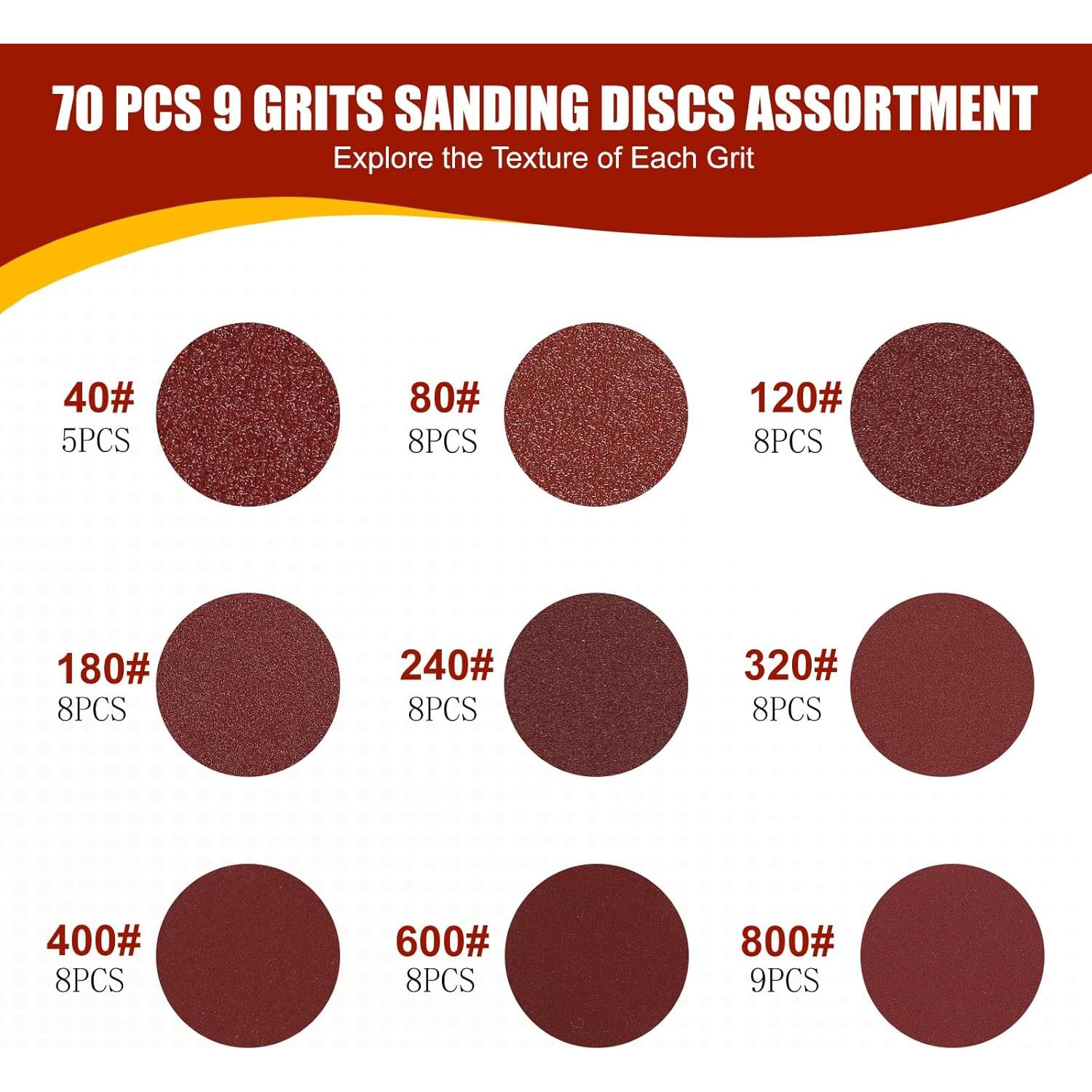 70 Discos de Lijado 5" YNZDRWA Grano Variado 40-800