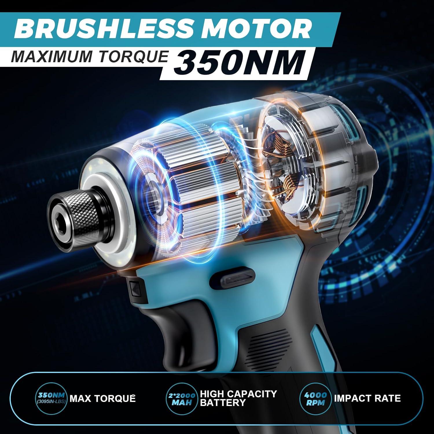 Destornillador de Impacto HECUSAM 350 N.m Inalámbrico 2 Baterías