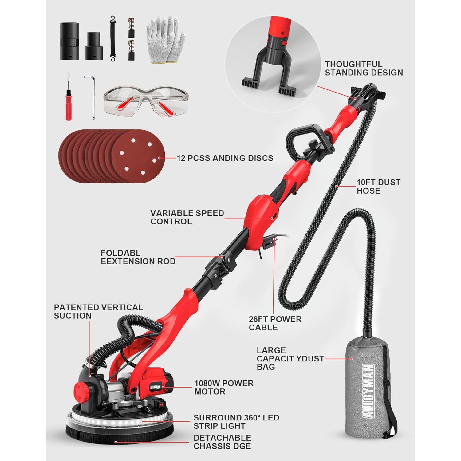 Lijadora de Paneles de Yeso Alloyman 1050W 7 Velocidades LED