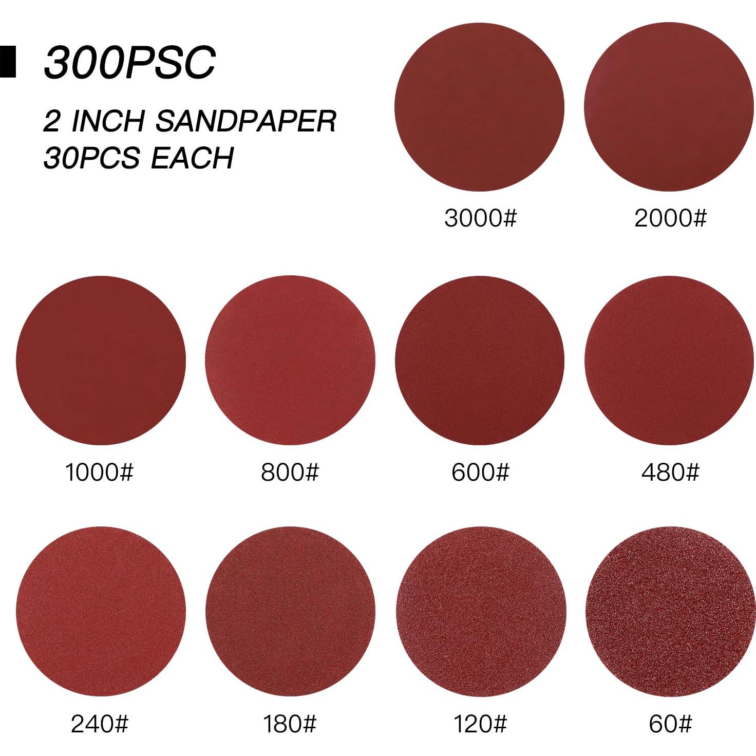 Kit de Discos de Lijado 300pcs HongWay 50mm Grano 60-3000