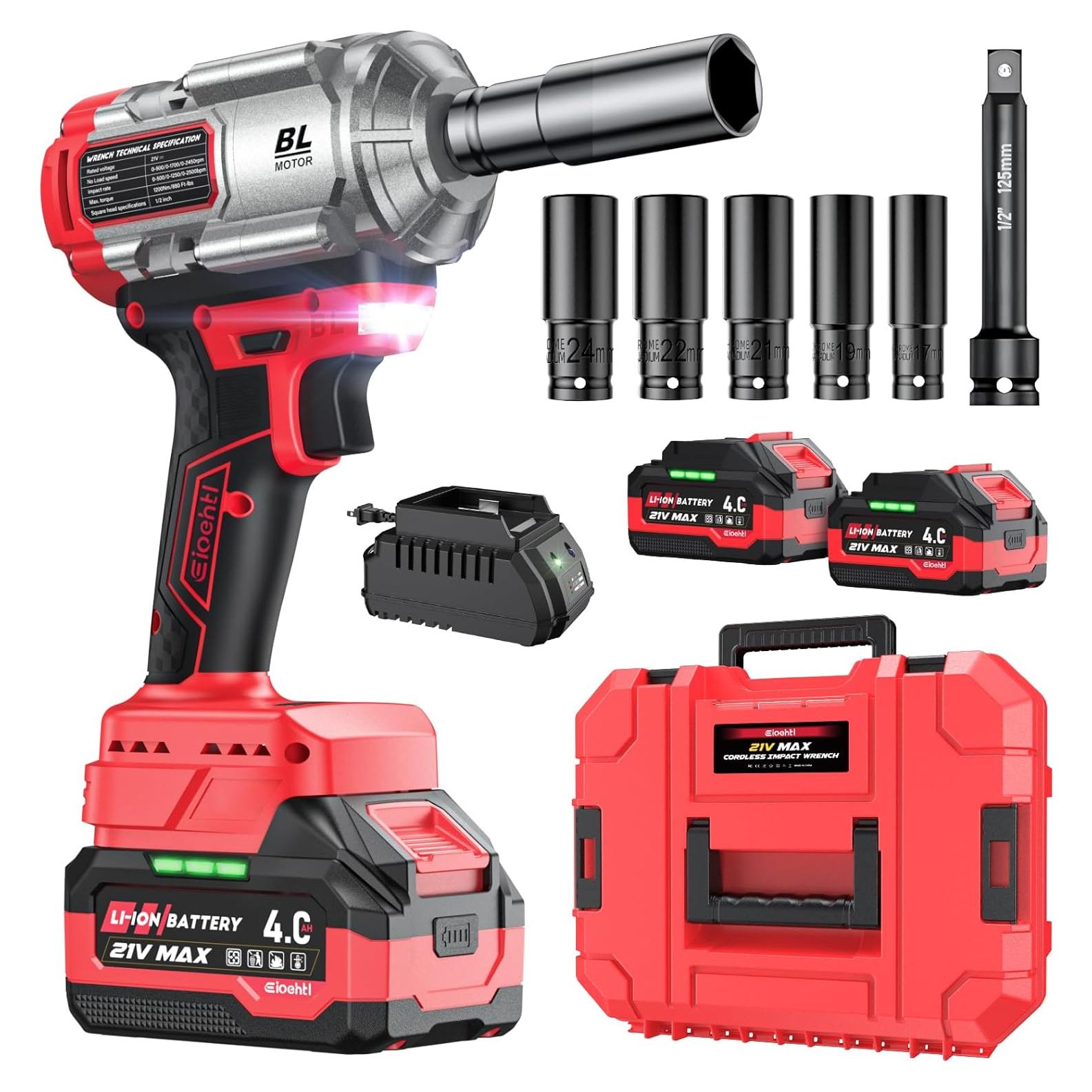 Llave de Impacto Inalámbrica Eioehtl 1200N.m 21V 4.0Ah 3 Velocidades