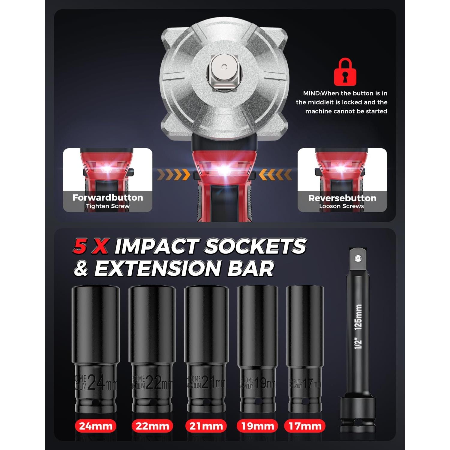 Llave de Impacto Inalámbrica Eioehtl 1200N.m 21V 4.0Ah 3 Velocidades