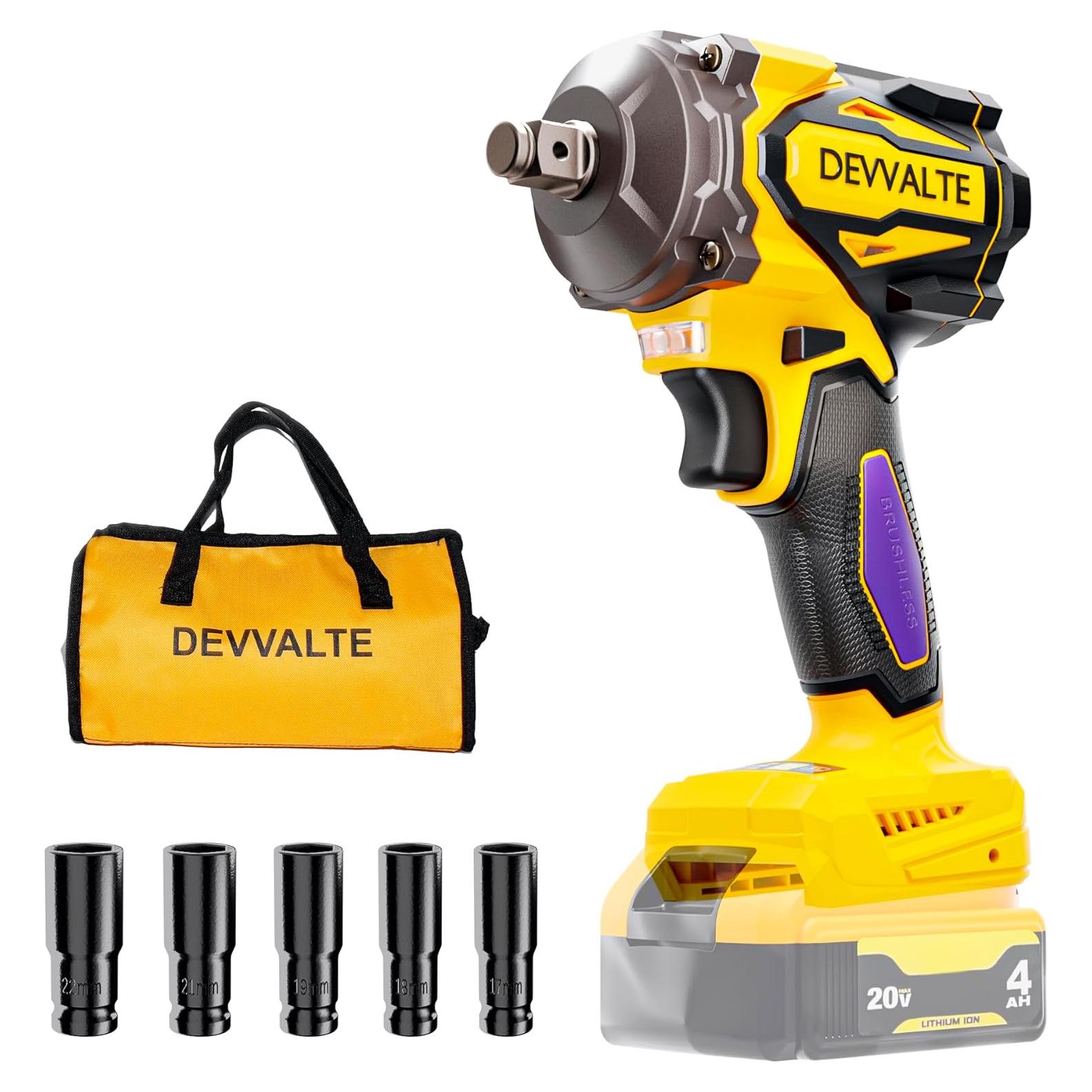 Llave de impacto inalámbrica Devvalte 20V 1/2" 900N.m LED