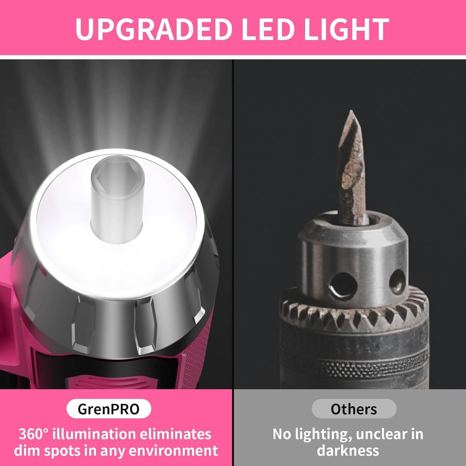 Destornillador Eléctrico Inalámbrico GRENPRO 4V Rosa 29 Piezas