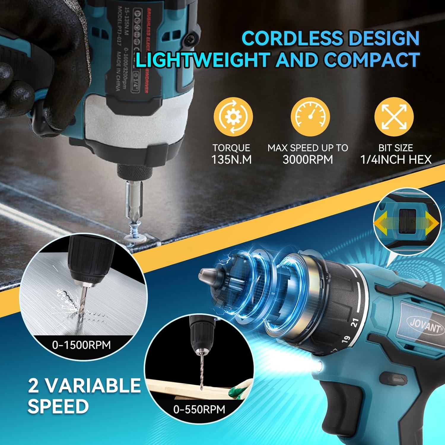 Kit Taladro Inalámbrico y Destornillador JOVANT 20V 3/8"