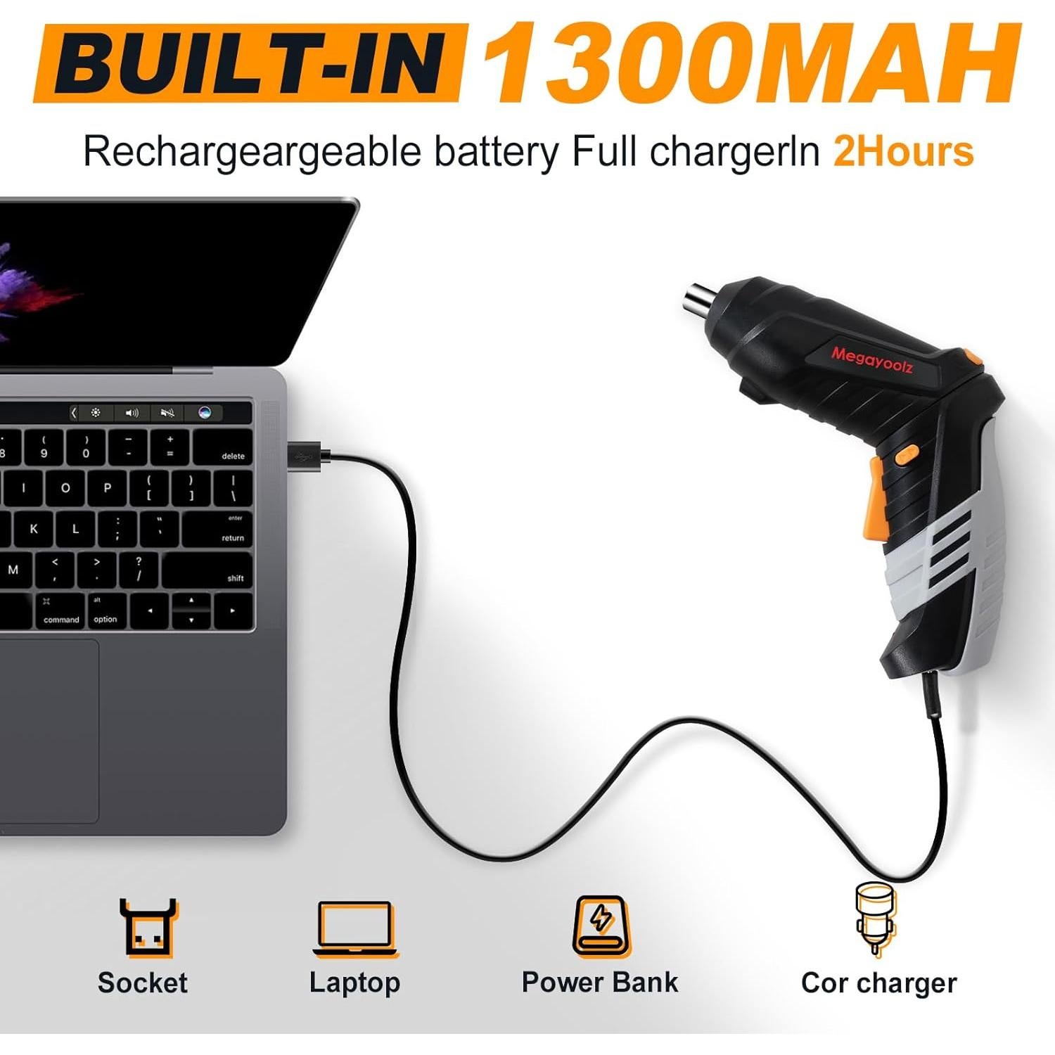 Destornillador Eléctrico Inalámbrico Megarooz con 47 Accesorios